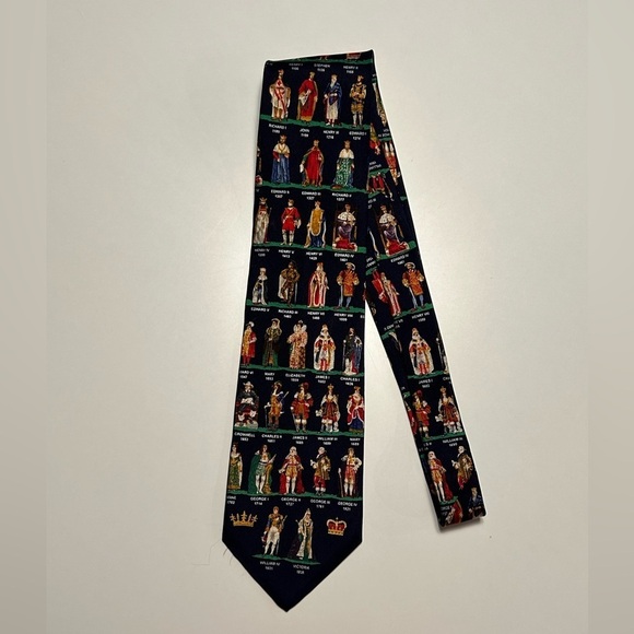 Vintage Alynn Neckwear “Kings & Queens of England” Royalty Themed Silk Necktie - Picture 1 of 7